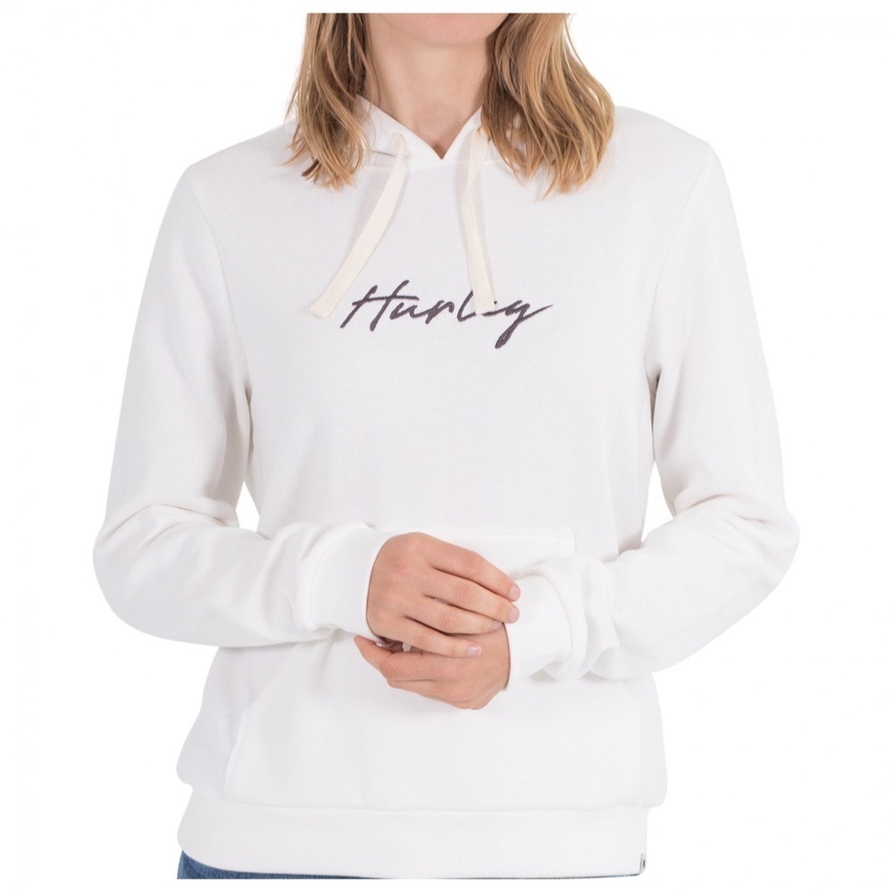 Women's Hurley Script Fleece Pullover Hoodie in White Sizes Large and XL